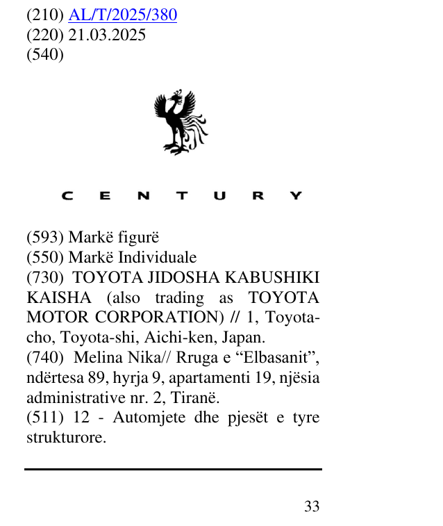Zëri i markës CENTURY në buletin