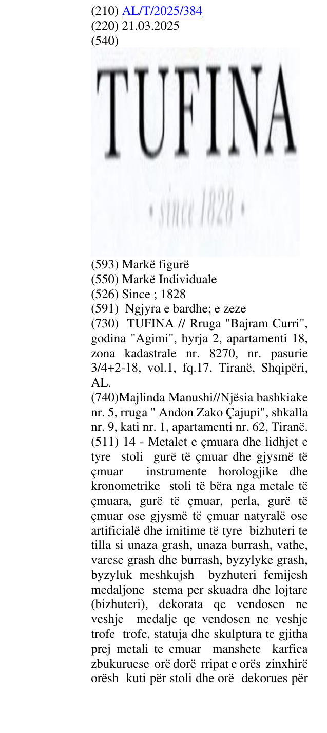 Zëri i markës Since ; 1828 në buletin