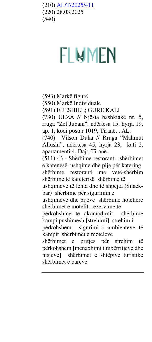 Zëri i markës FLUMEN në buletin