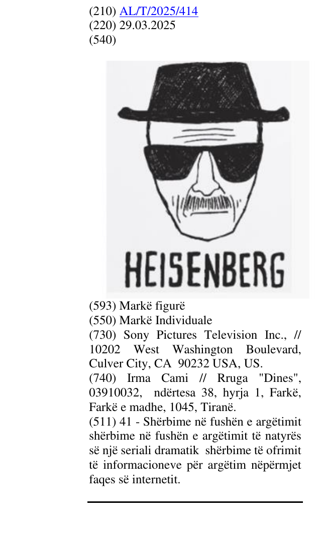 Zëri i markës HEISENBERG në buletin