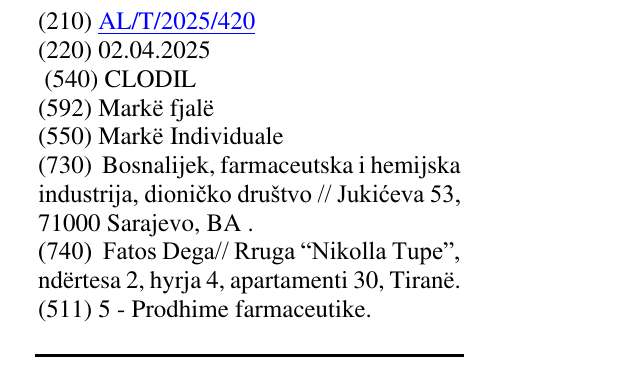 Zëri i markës CLODIL në buletin