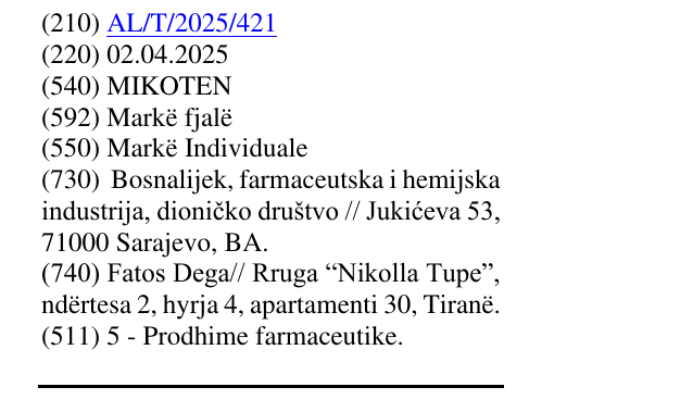 Zëri i markës MIKOTEN në buletin