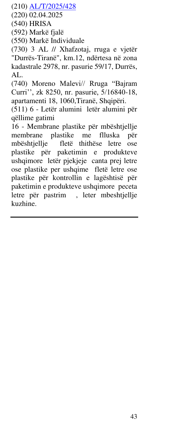Zëri i markës HRISA në buletin