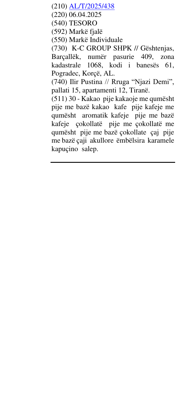Zëri i markës TESORO në buletin