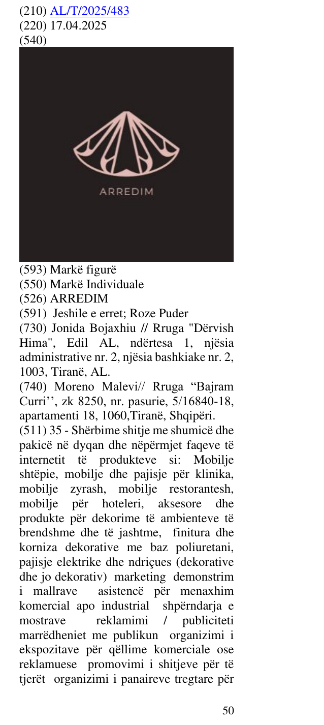 Zëri i markës ARREDIM në buletin