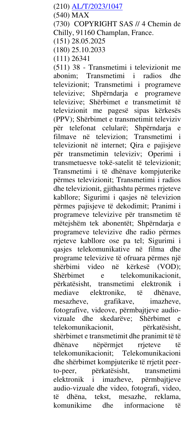 Zëri i markës MAX në buletin