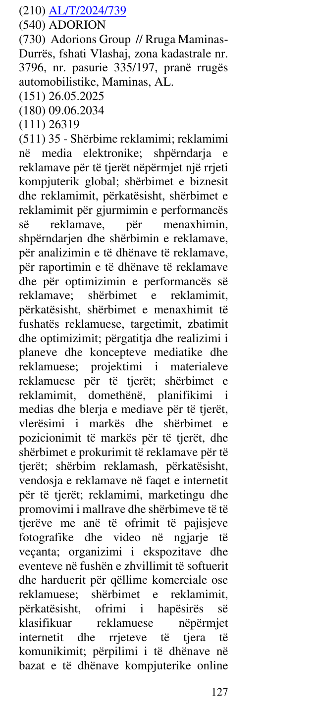 Zëri i markës ADORION në buletin