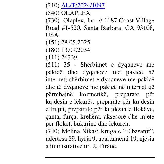 Zëri i markës OLAPLEX në buletin
