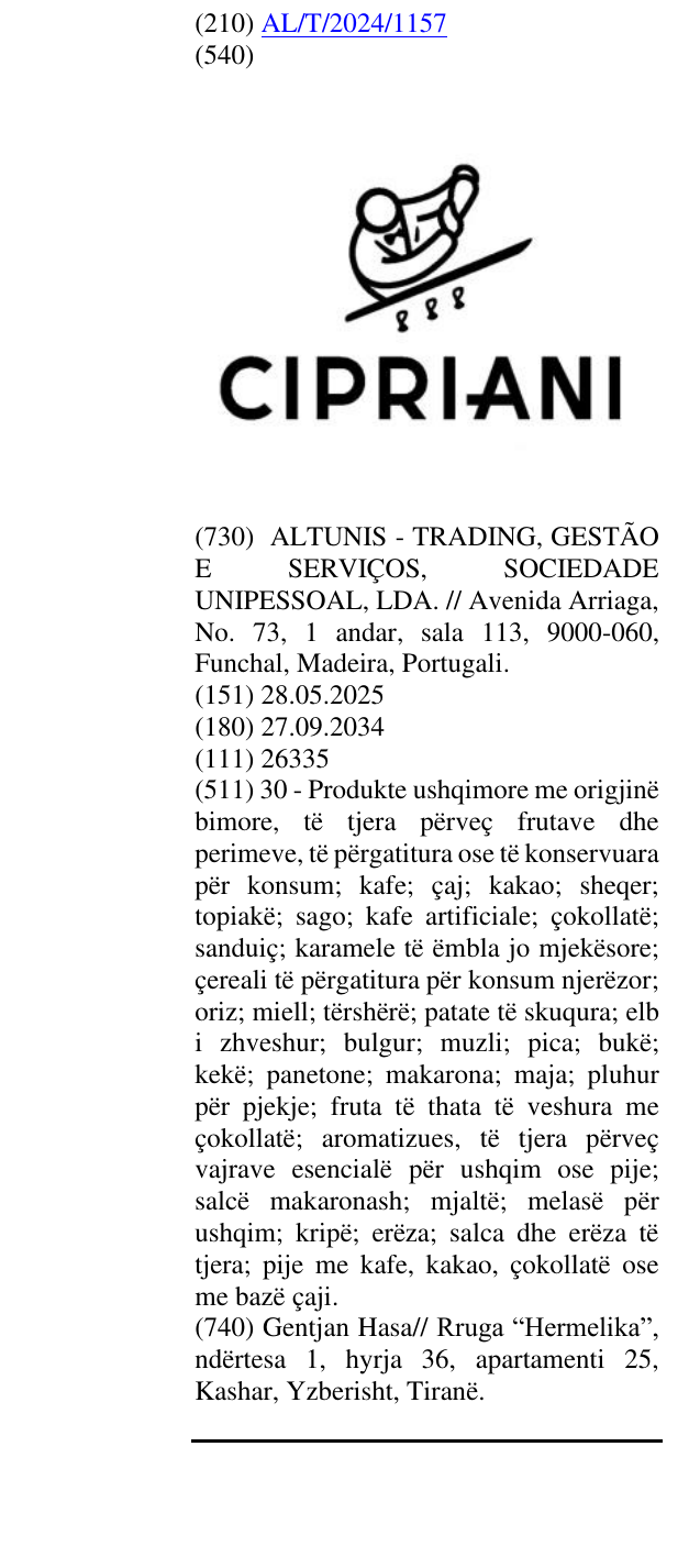 Zëri i markës CIPRIANI në buletin