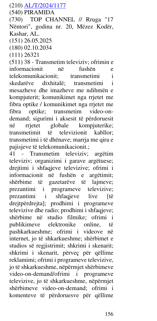 Zëri i markës PIRAMIDA në buletin