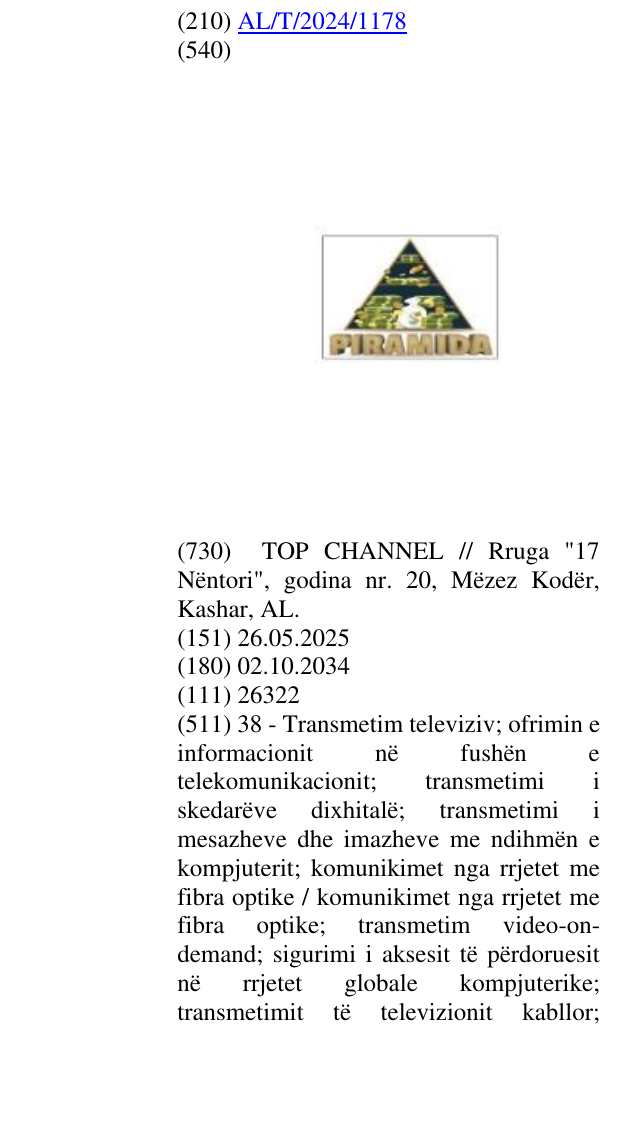 Zëri i markës PIRAMIDA në buletin