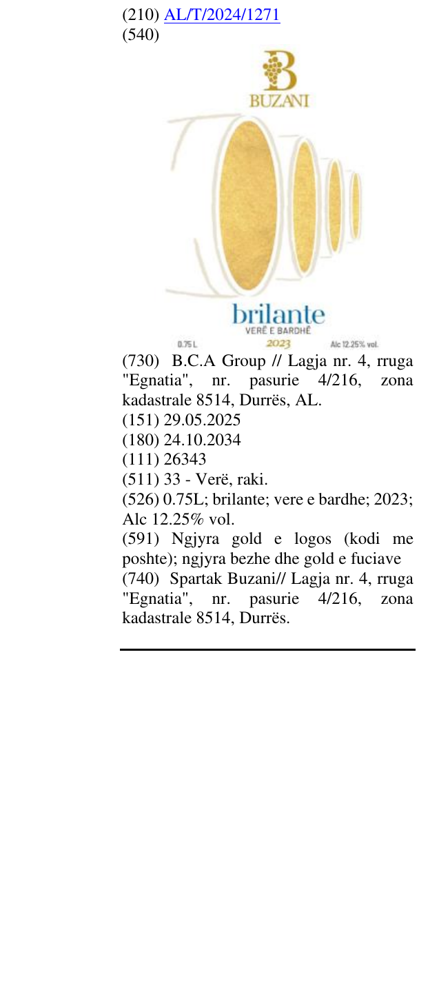 Zëri i markës 0.75L; brilante; vere e bardhe; 2023; Alc 12.25% vol. në buletin