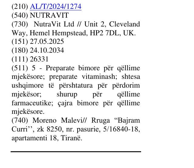 Zëri i markës NUTRAVIT në buletin