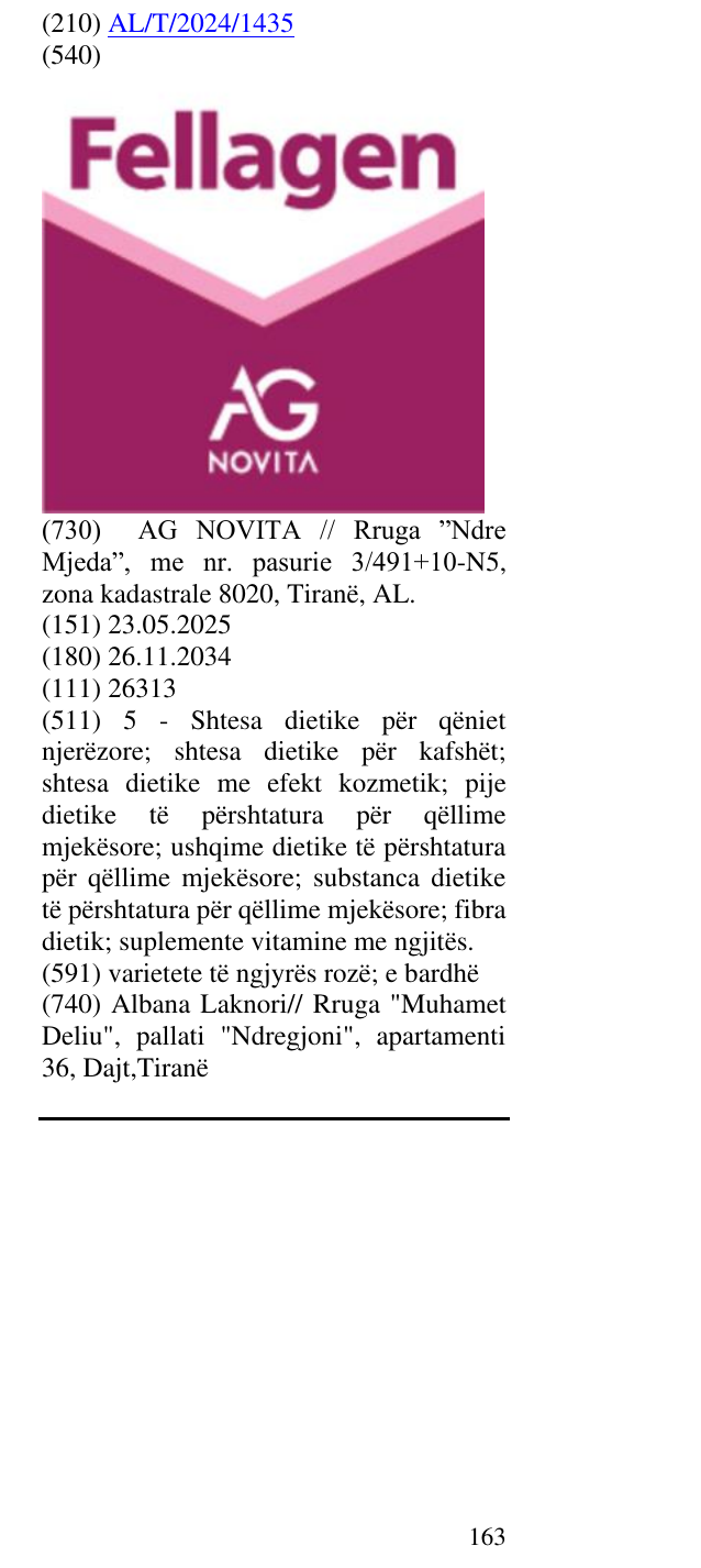 Zëri i markës FELLAGEN AG NOVITA në buletin