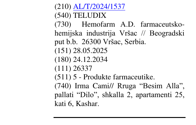 Zëri i markës TELUDIX në buletin
