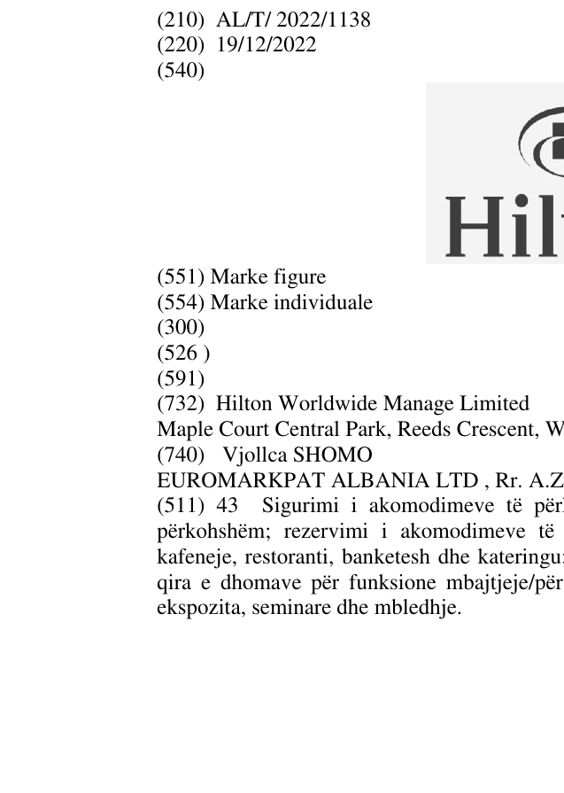 Zëri i markës Hilton në buletin