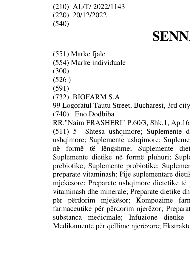 Zëri i markës SENNALAX në buletin