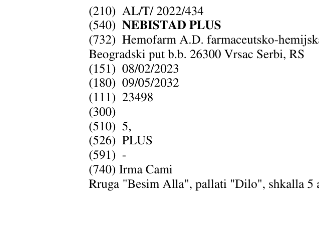 Zëri i markës NEBISTAD PLUS në buletin