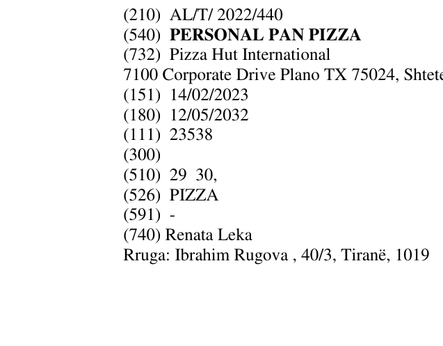 Zëri i markës PERSONAL PAN PIZZA në buletin