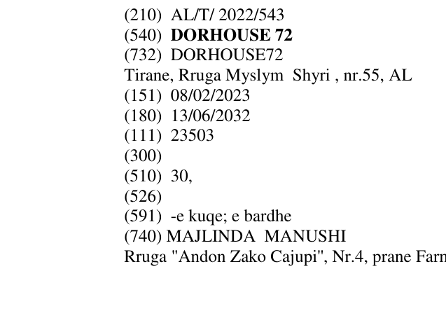 Zëri i markës DORHOUSE 72 në buletin