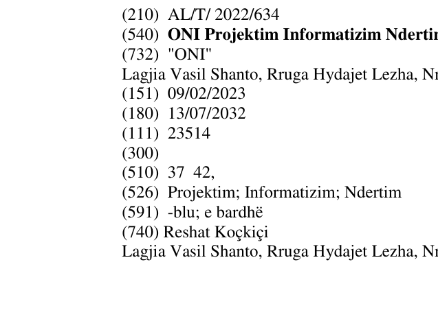 Zëri i markës ONI Projektim Informatizim Ndertim në buletin