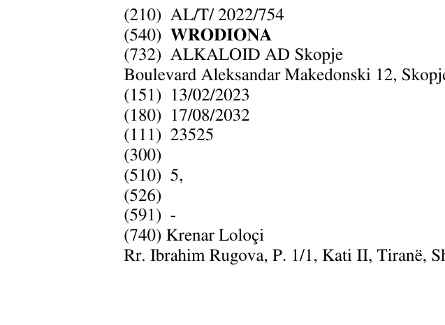 Zëri i markës WRODIONA në buletin