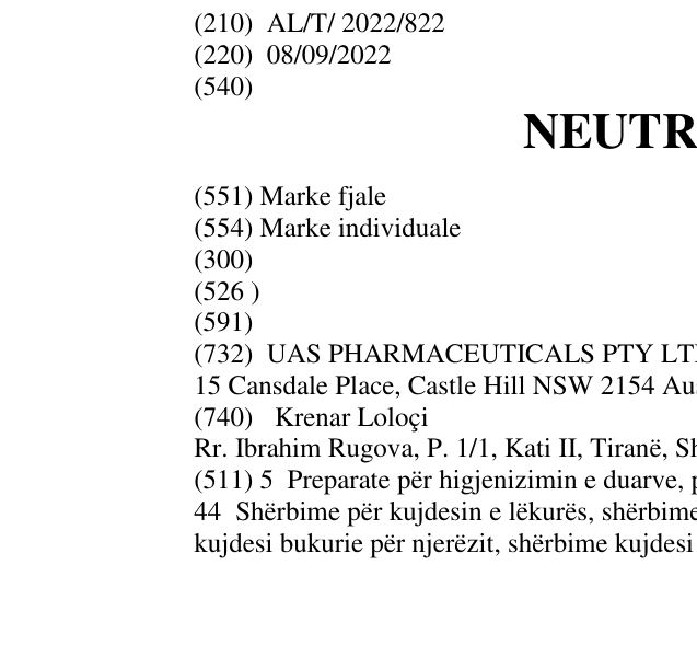 Der Eintrag der Marke NEUTRIDERM im Bulletin