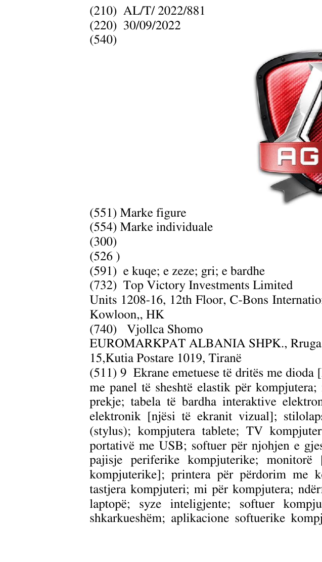Zëri i markës AGON në buletin