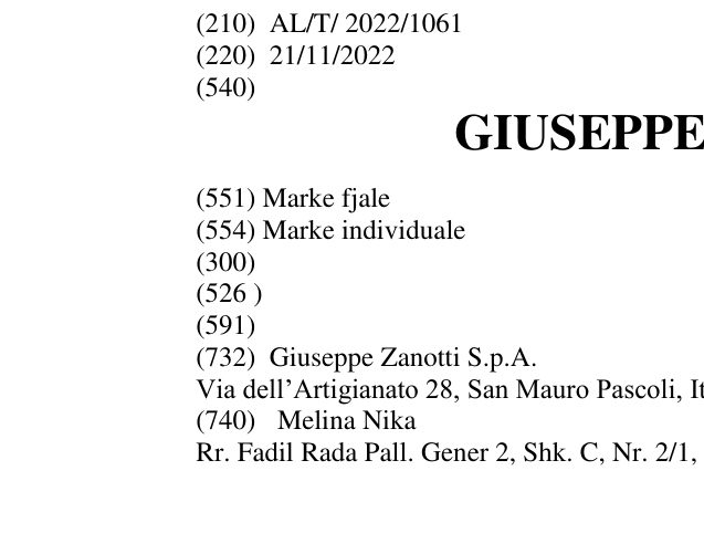 Zëri i markës GIUSEPPE ZANOTTI në buletin