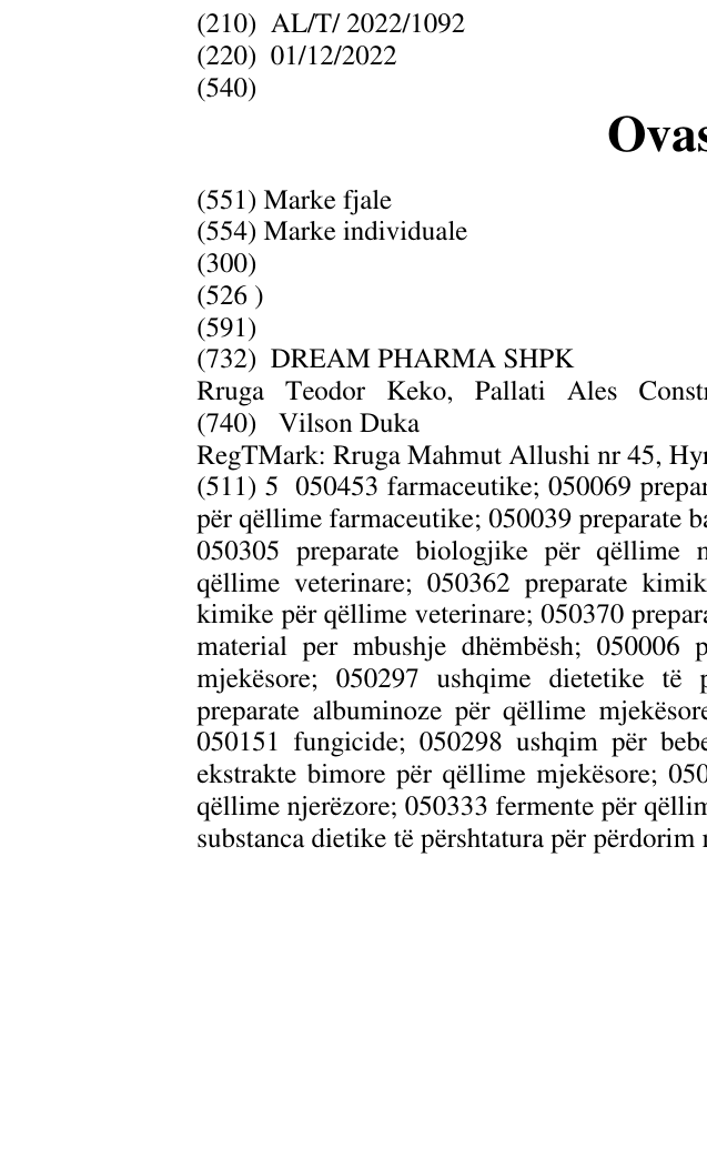 Zëri i markës Ovastelle në buletin