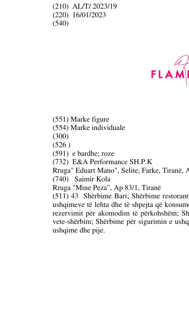 Zëri i markës FLAMINGO në buletin