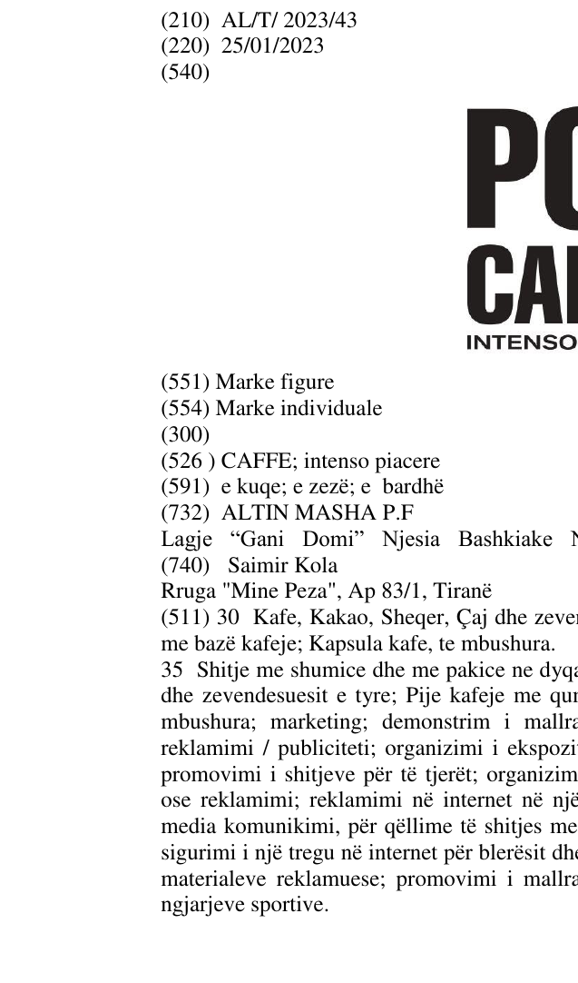 Zëri i markës CAFFE; intenso piacere në buletin