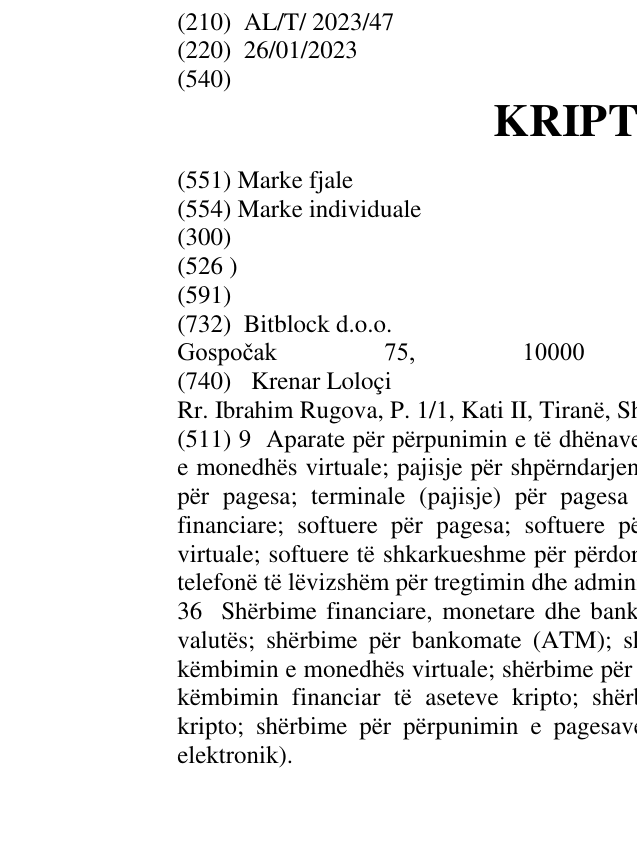 Zëri i markës KRIPTOMAT në buletin