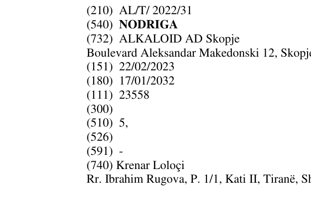 Zëri i markës NODRIGA në buletin