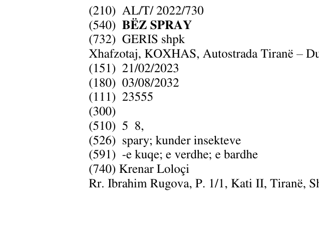 Zëri i markës BËZ SPRAY në buletin