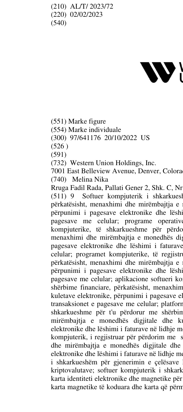 Zëri i markës W Western Union në buletin