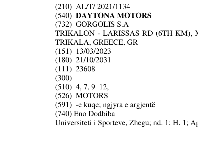 Zëri i markës DAYTONA MOTORS në buletin