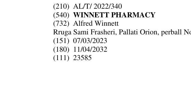 Zëri i markës WINNETT PHARMACY në buletin