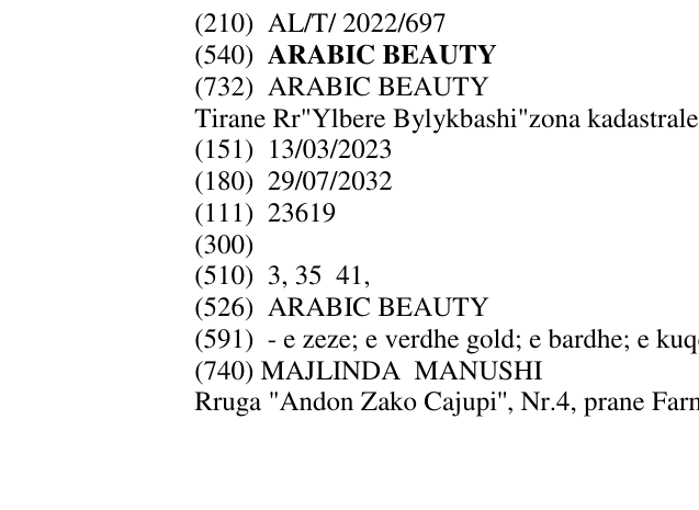 Zëri i markës ARABIC BEAUTY në buletin