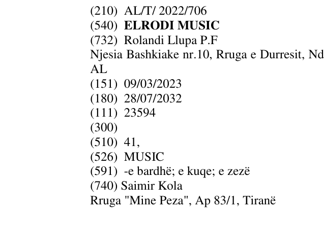 Zëri i markës ELRODI MUSIC në buletin