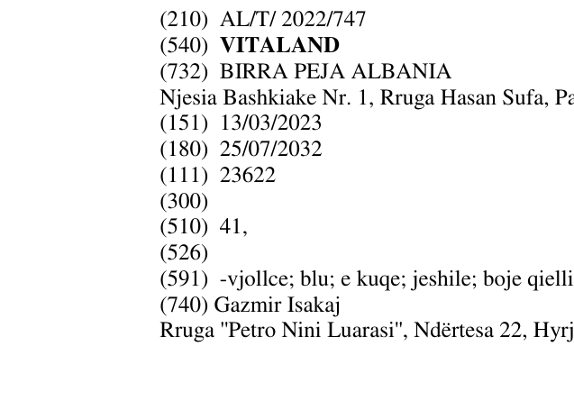 Zëri i markës VITALAND në buletin