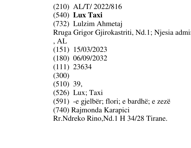 Zëri i markës Lux Taxi në buletin