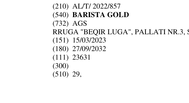 Zëri i markës BARISTA GOLD në buletin