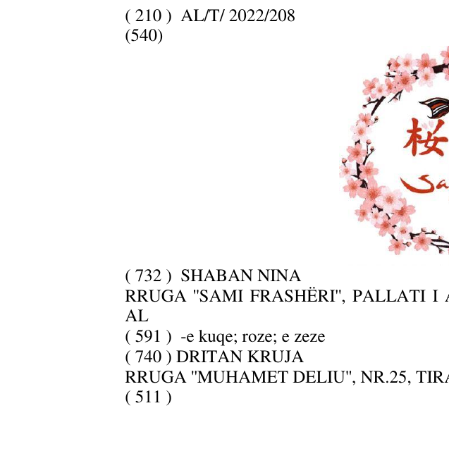 Zëri i markës SAKURA në buletin