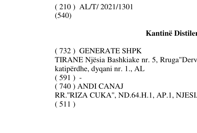 Zëri i markës Kantinë Distileri ODA Aquavit në buletin