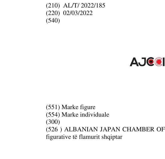 Zëri i markës ALBANIAN JAPAN CHAMBER OF COMMERCE AND INDUSTRY; elementet figurative të flamurit shqiptar Buletini i Pronësisë Industriale 10 në buletin