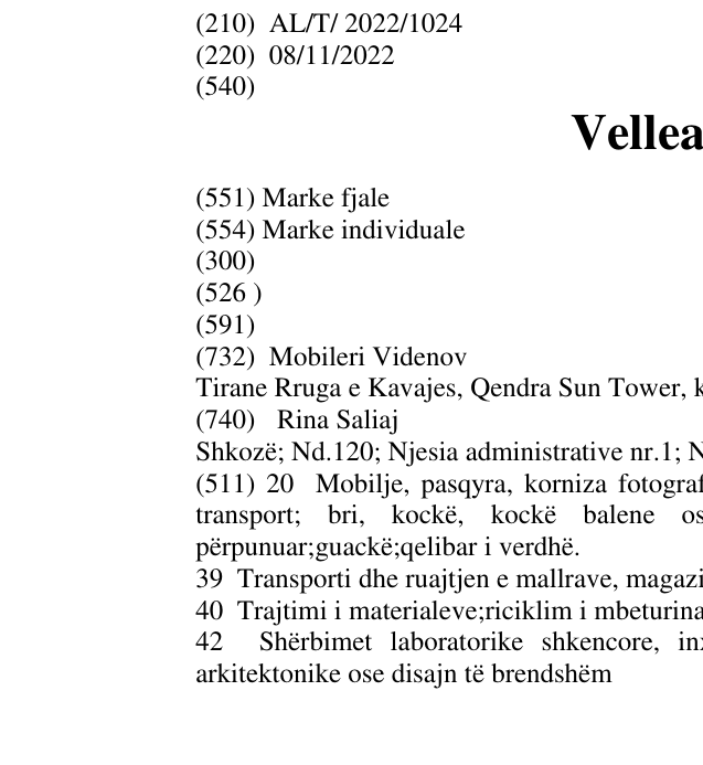 Zëri i markës Vellea home në buletin