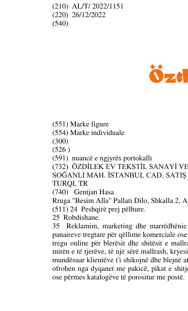 Zëri i markës Özdilek në buletin