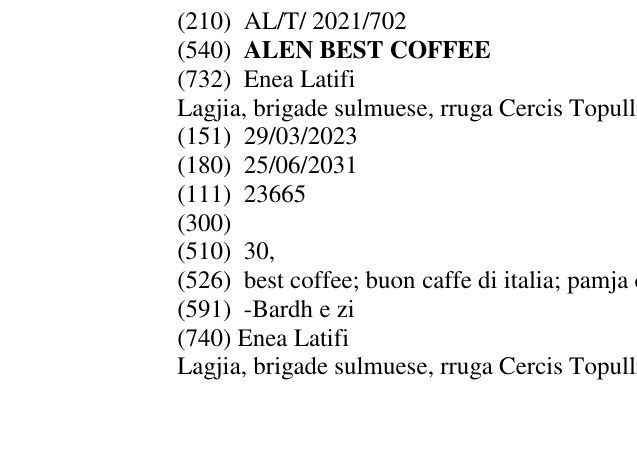 Zëri i markës ALEN BEST COFFEE në buletin