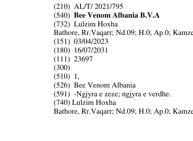 Zëri i markës Bee Venom Albania B.V.A në buletin
